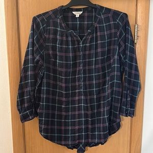 Lucky Brand Women’s Plaid Popover Tunic Top Navy Blue Pink Plus Size 1X